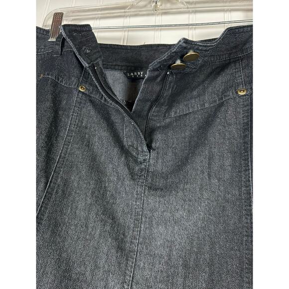 Larry Levine Womens flare Stretch Denim maxi, black Skirt Sz 16 buttons pocket - Picture 7 of 10